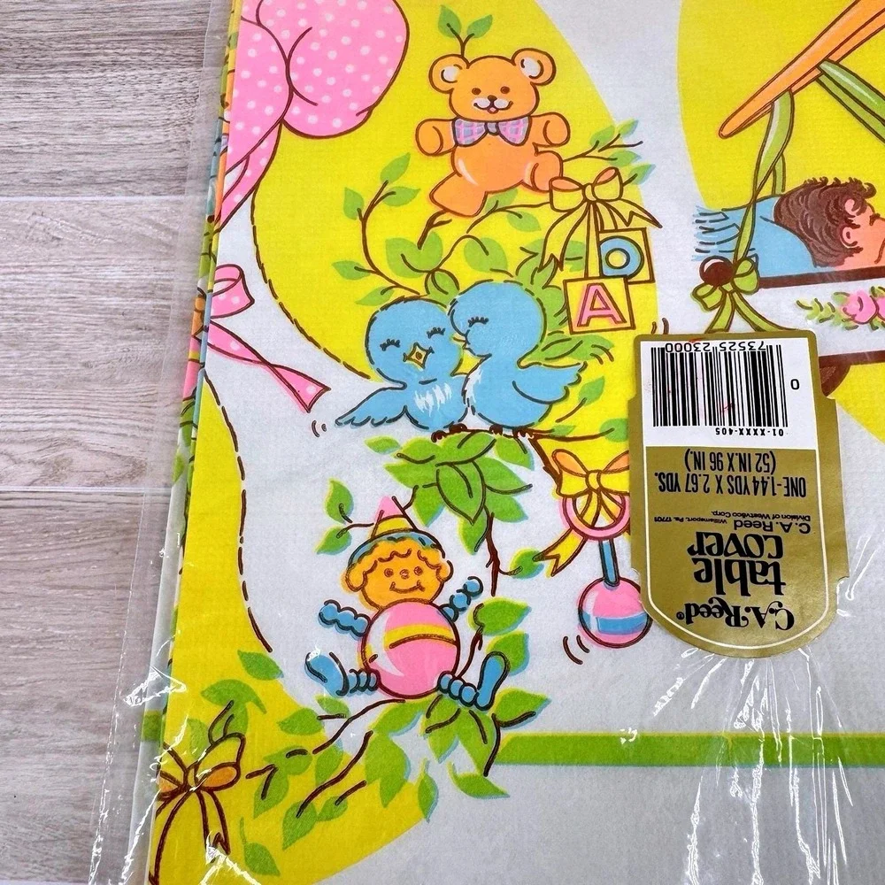 Vintage C.A. Reed Baby Girl Stork Teddy Bear Paper Table Cover‎ 52x96 Sealed